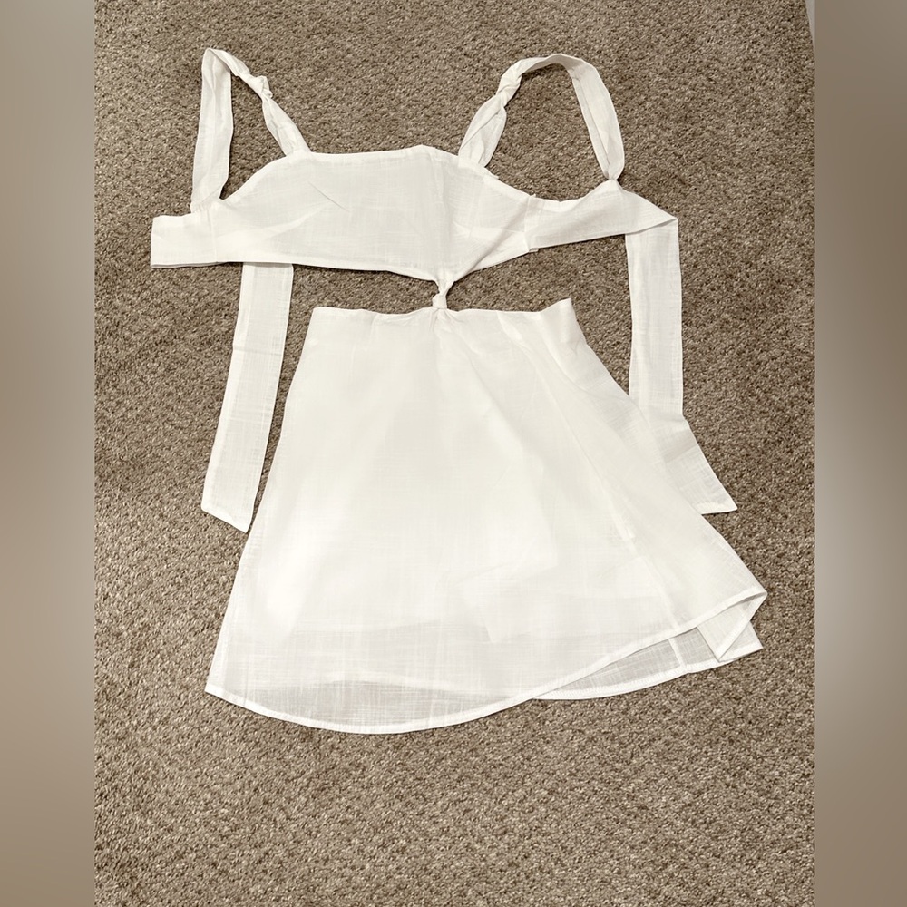 White Asymmetrical Wrap Mini Dress Set